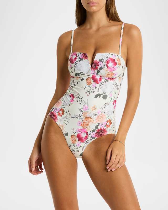 Vee Floral Bandeau One-Piece Swimsuit